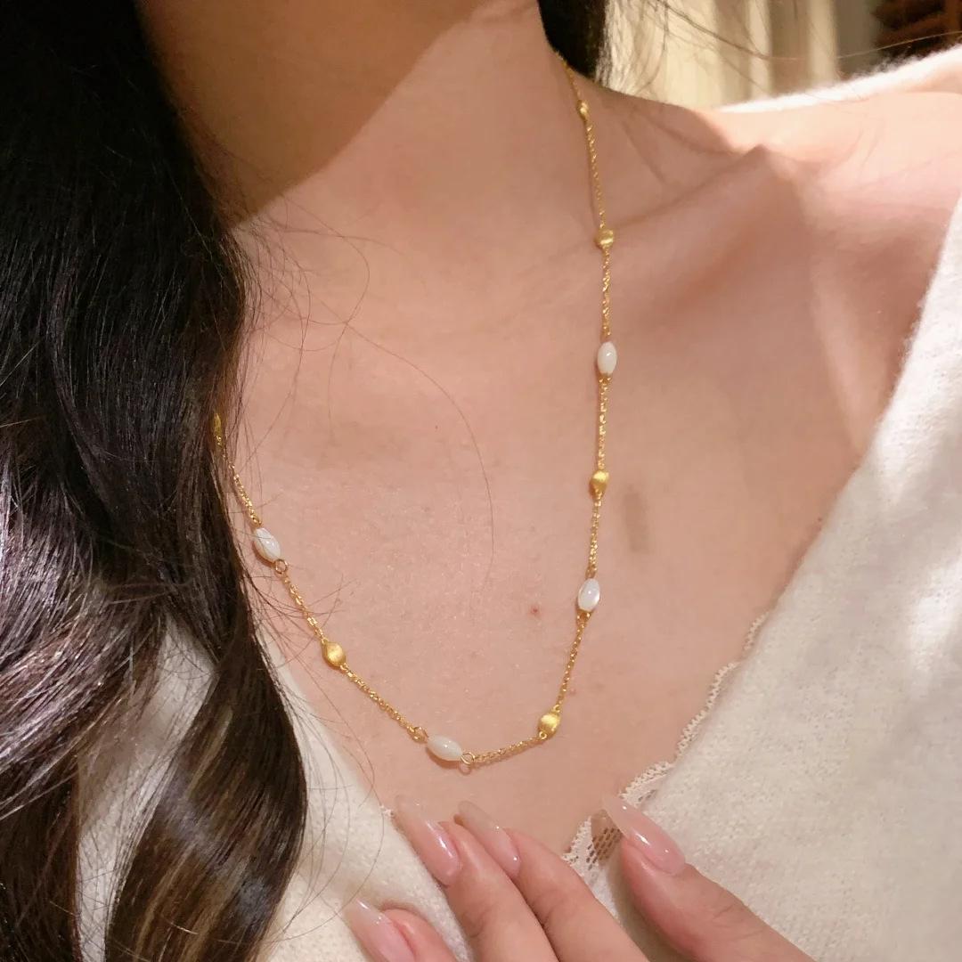 French Retro Fritillary Gypsy Beanie Necklace Fashionable Light Luxury High Sense Brushed Small Golden Bean Collarbone Chain Female