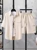 2026 Men's Casual Hong Kong Style Short Sleeve Shirt & Shorts Two-Piece Set