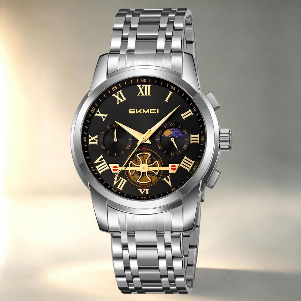 Men's Quartz Watch SKMEI Chronograph Stainless Steel Star Calendar 9394