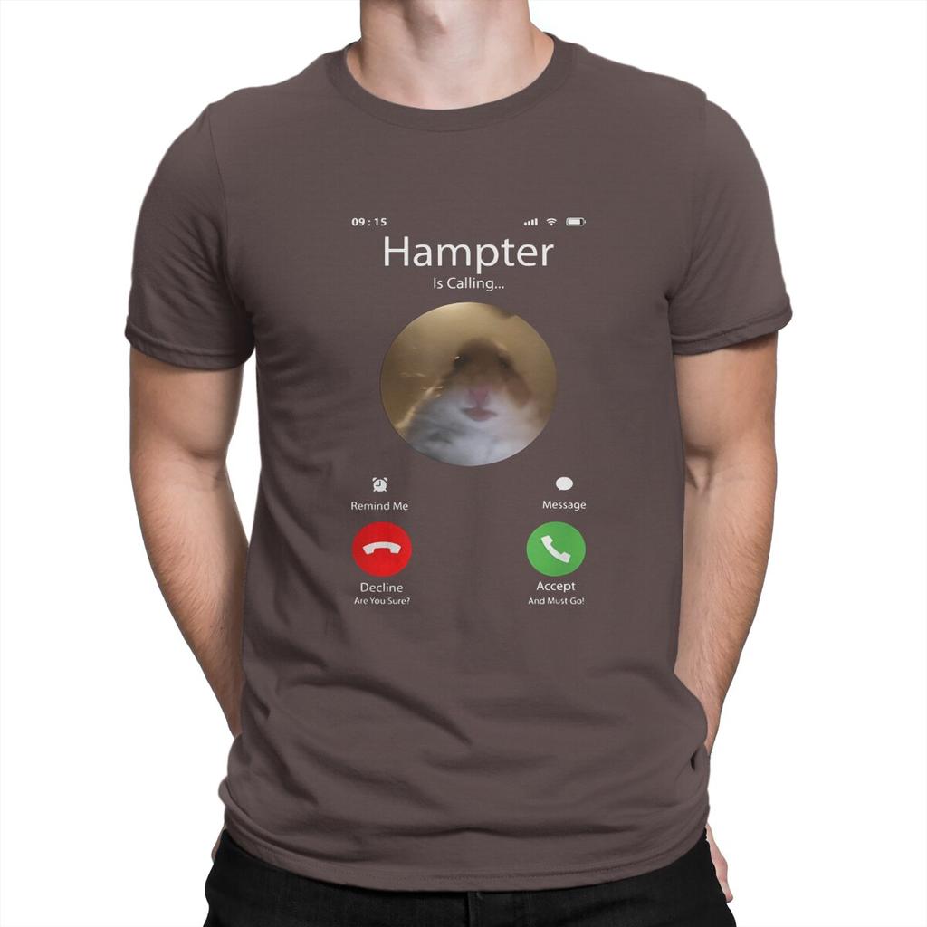 Man TShirt Dank Meme Hamster Staring Front Camera Hampter Calling Individuality T Shirt Graphic Streetwear New Trend