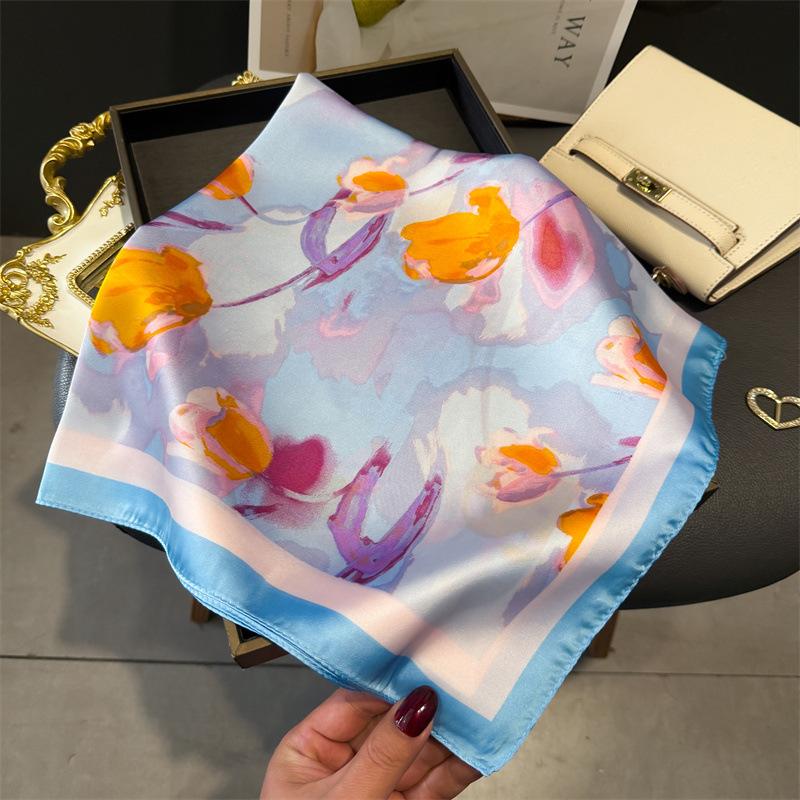 French light luxury chain small square scarf simulation silk printing silk scarf headscarf women's spring and summer scarf temperament scarf scarf new