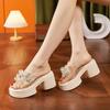 Thick-soled Small Fragrant Sandals Women's 2025 Summer New Outer Slippers Fashionable Versatile 8cm Thick Heel Height-increasing Women's Shoes