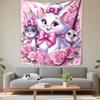 "Pink Bow Cats with Roses and Hearts" Patterned Tapestry Decorative Wall Hanging, Home Bedroom Living Room Decor