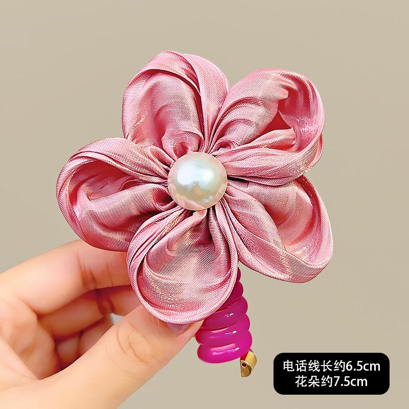 

Винтажные цветочные эластичные резинки для детей, детские телефонные проволочные резинки для волос, спиральные резинки для волос, веревки для волос, хвост, аксессуары для волос