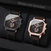 2PCS/Set Men Business Watches Fashion Square Quartz Watch With Calendar for Mens Clock Reloj Hombre
