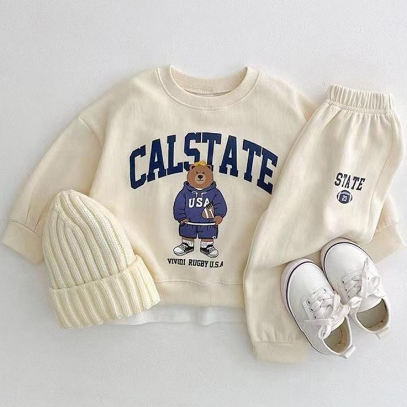 

Комплект толстовки и штанов из чистого хлопка для новорожденных в корейском стиле с мишкой - Повседневный мультяшный наряд для малыша 110 cm