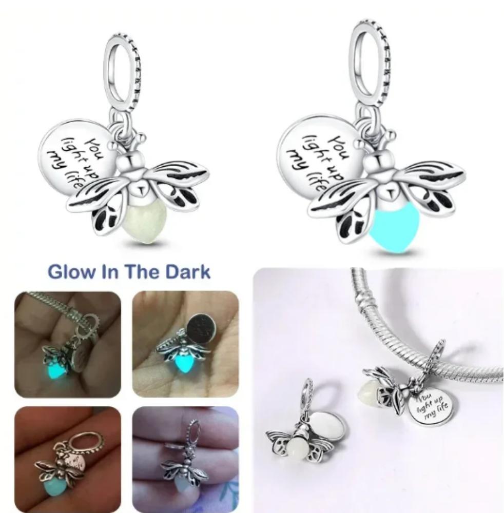 Copper Exquisite Luminous Firefly Light Bulb Star Spider Pendant Fit European Original Bracelet Necklace Diy Jewelry