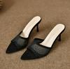 Fashionable Versatile High Heel Slippers Pointed Toe Rhinestone Decorated One-piece Strap Sandals Casual Elegant Ladies Shoes