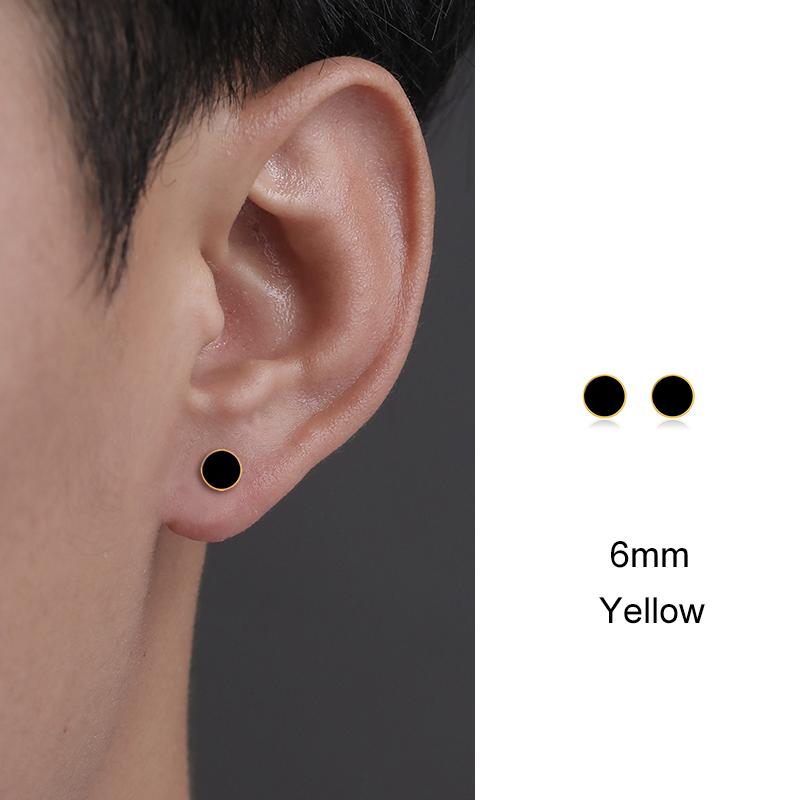 Trendy HipHop Titanium Steel Round Men's Stud Earrings Hippie Stainless Steel Black Drip Earings for Men Couple Piercing Jewelry