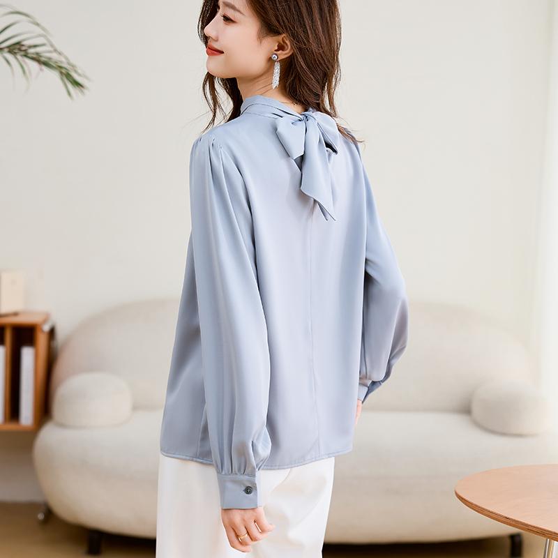 Damenblusen Hemden 2025 Frühling Langarm Damenbluse Hemd O-Ausschnitt Büro Dame Chiffonbluse Hemd Damenoberteile J836
