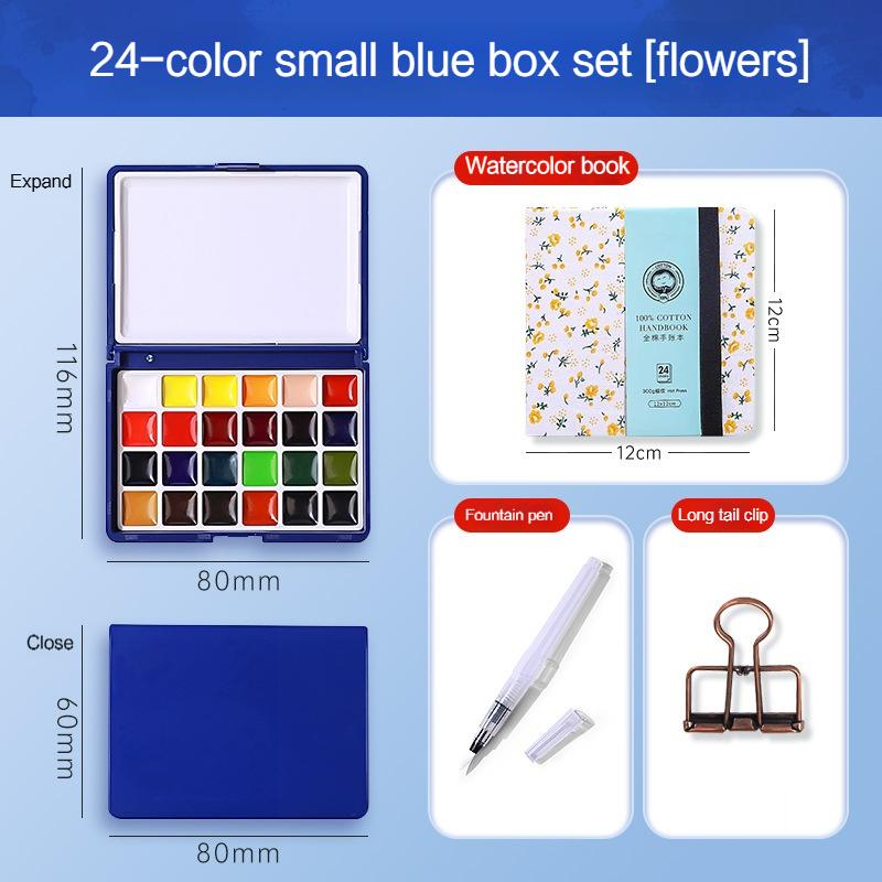 12/24 Colors Portable Travel Watercolor Palette With Waterbox Mini Paint Box Sketchbook Water Brush Student Outing Art Supplies