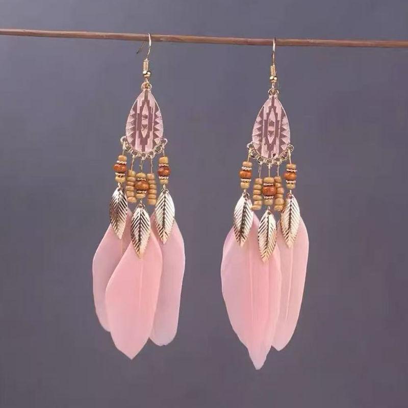 Vintage Lange Feder-Hängeohrringe für Damen Böhmischer Schmuck