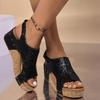 Sparkling Roman Sandals Women's Large Slope Heel Sandals Women's Shoes