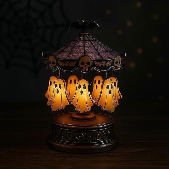 Światła karuzeli duchów, Halloweenowa lampka nocna duch USB, Winylowy wystrój karuzeli z unoszącym się duchem, Straszna lampka dekoracyjna do sypialni, domu Ki