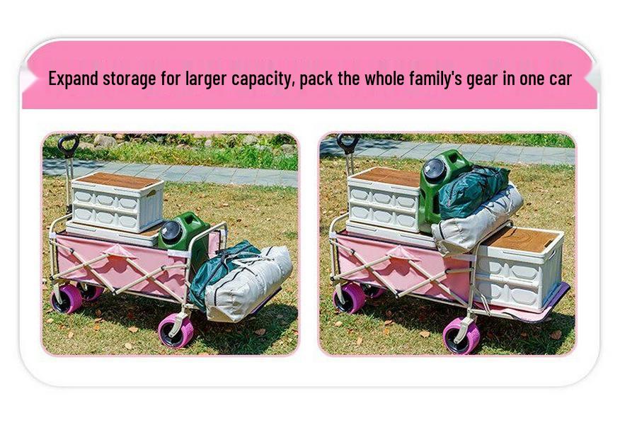 Pink Camper Van Portable Folding Cart for Packages and Picnic Camping