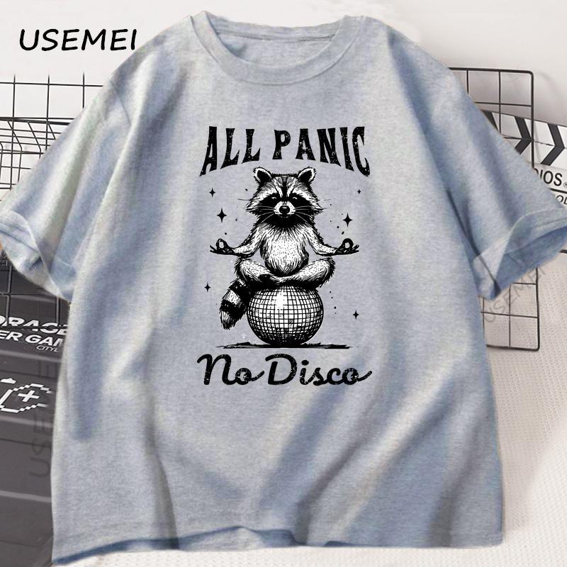 Retro Funny Raccoon All Panic No Disco 90s T Shirt Vintage T-shirt Short Sleeve Tee Summer Oversized Clothes Harajuku Tops