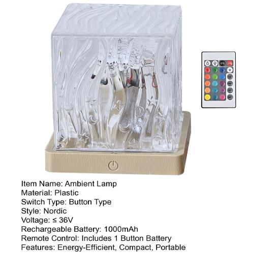 Aurora Projector Night Light Ambient Lighting with Remote Control Rechargeable Portable Water Ripple Effect LED Lamp