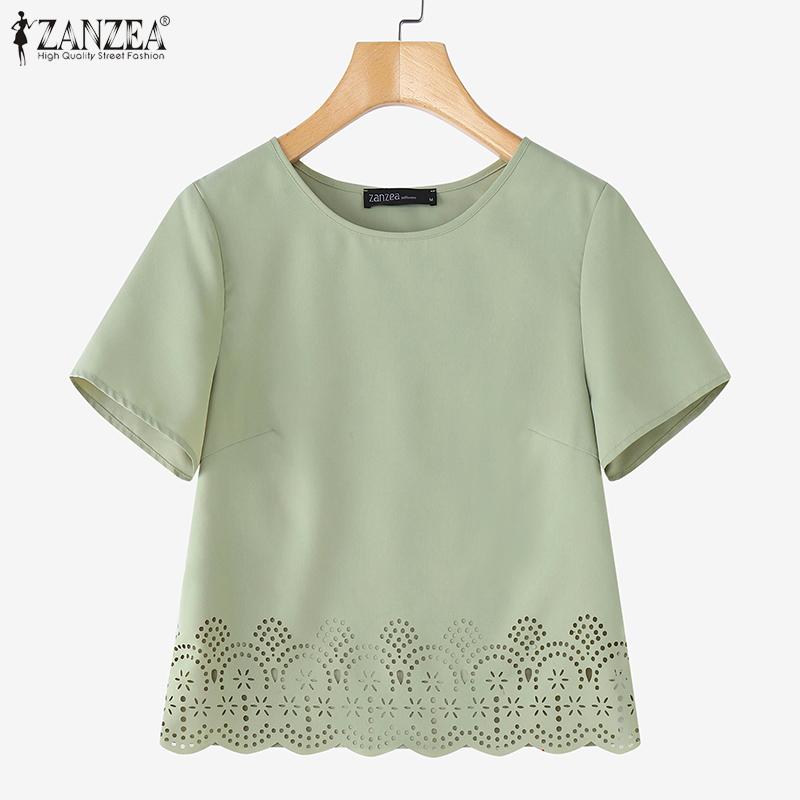 ZANZEA Women Casual Round Neck Solid Color Short Sleeve T-Shirt