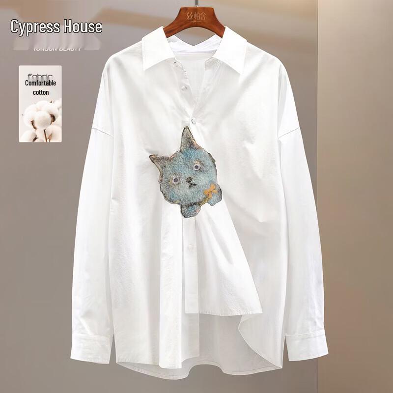 Women s Cartoon Print Lapel Long Sleeve Shirt XL