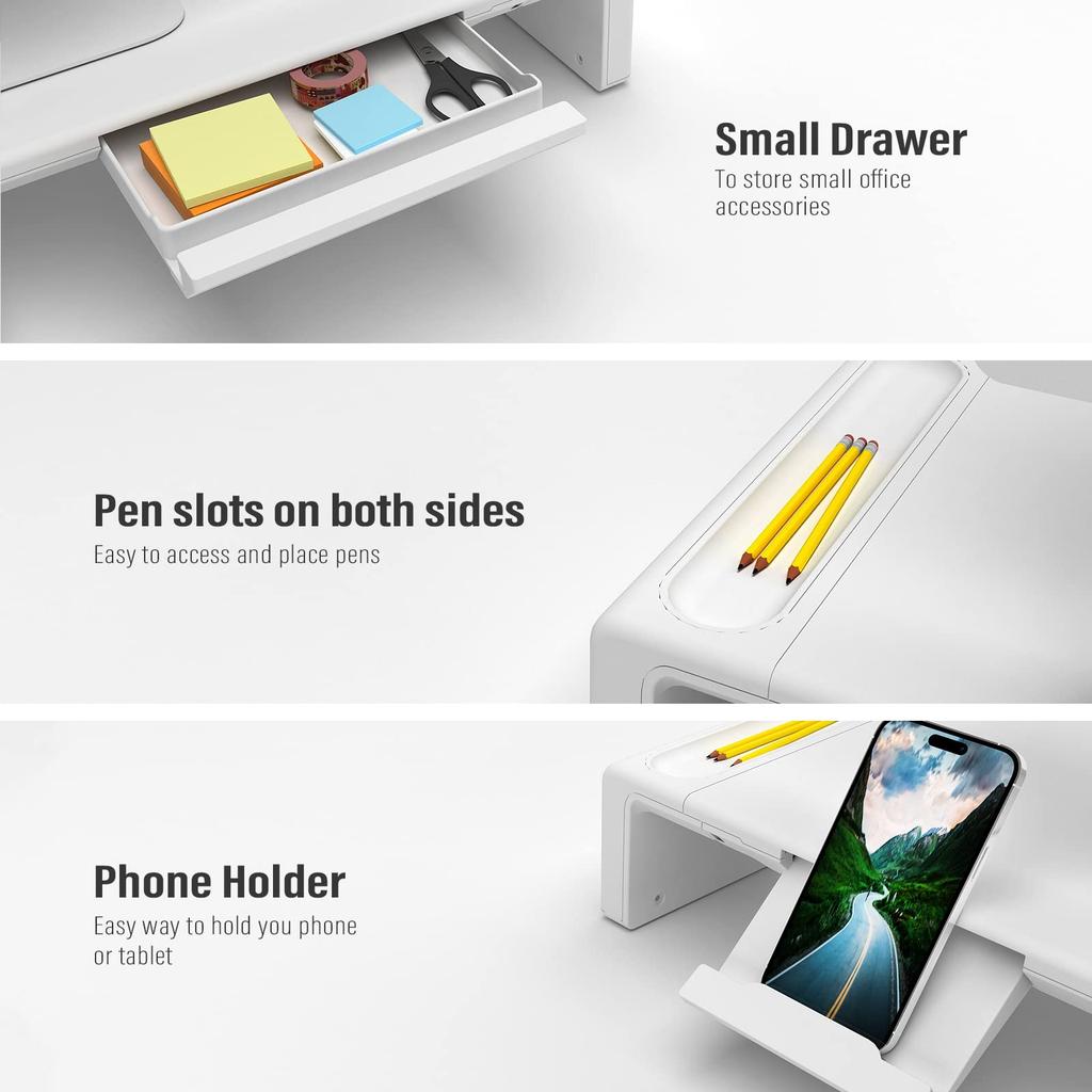 Olmaster Monitor Stand Foldable Computer Monitor Adjustable Height PC Phone Stand for Desktop Computers and Space Saving Riser, Riser, Stand/Storage
