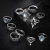 11Pc/Set Retro Sapphire Flowers Finger Ring Set Boho Crown Star Carved Joint Knuckle Rings Women J Engagement Rings For Women