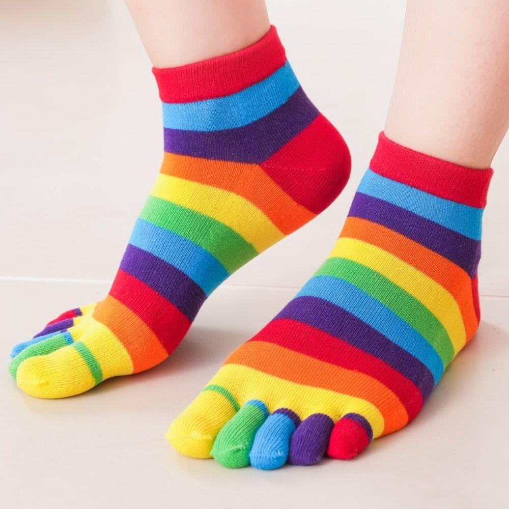 High-quality Rainbow Five Fingers Socks Cotton Breathable Striped Cotton Socks Anti Friction Comfortable Women Toe Socks Sports