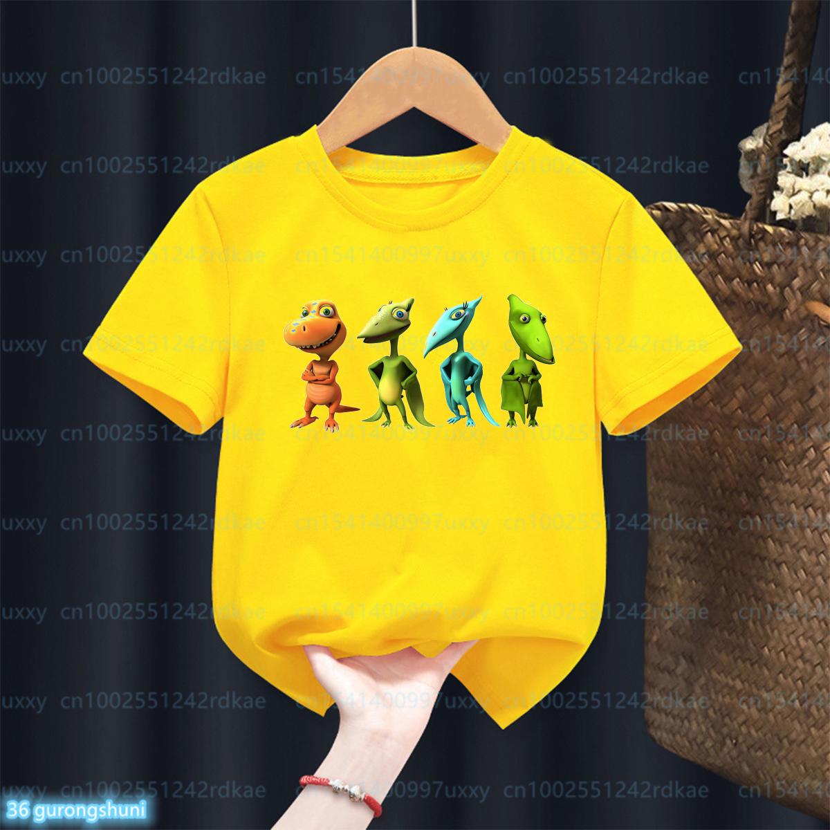 Funny kids tshirt cute Dinosaur Train cartoon t shirt fashiona hiphop boys tshirt autumn shirt top casual boy yellow shirt 100