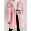 Womens Oversized Hooded Fleece Jacket Winter Warm Long Sleeve Solid Color Coat Casual Daily Wear