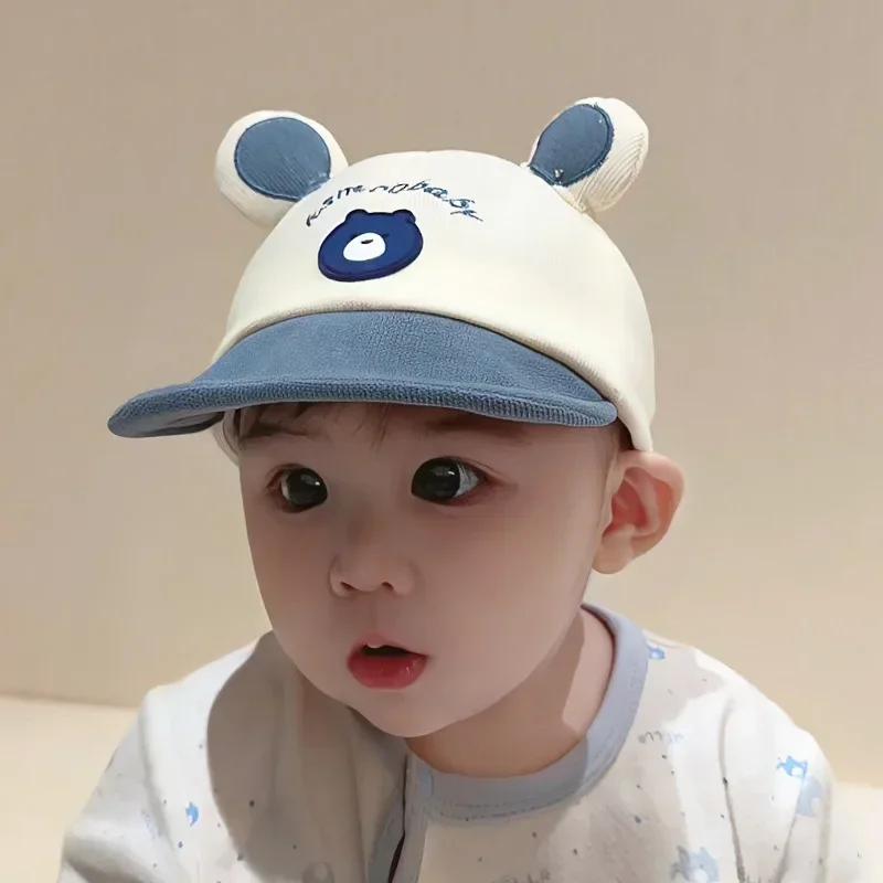 Summer Cute Baby Hat With Ears Cartoon Bear Toddler Girls Boys Baseball Cap Summer Casual Adjustable Kids Short Brimmed Caps
