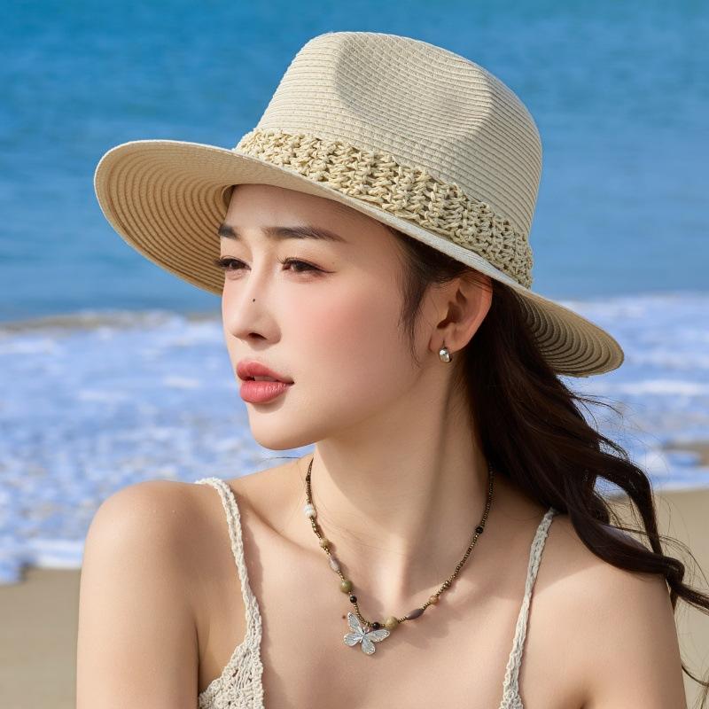 Vintage Female Lafite Straw Hat Vacation Beach Hat Shading Big Brim Outdoor Outing Sun Hat Sun Hat