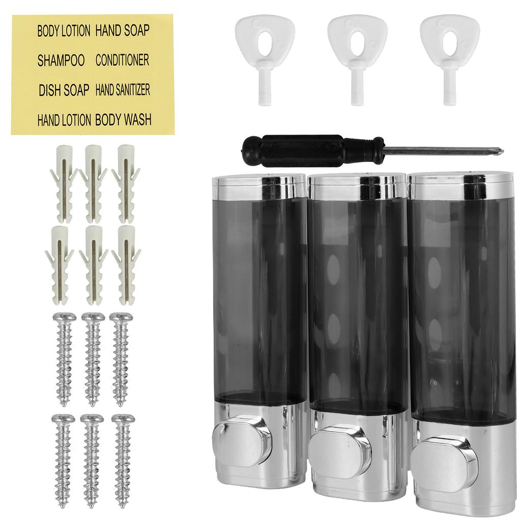 Wall Mounted Soap Dispenser Refillable 3 Chamber Shower Dispenser No Drill Shampoo and Conditioner Dispenser for Bathroom Hotel