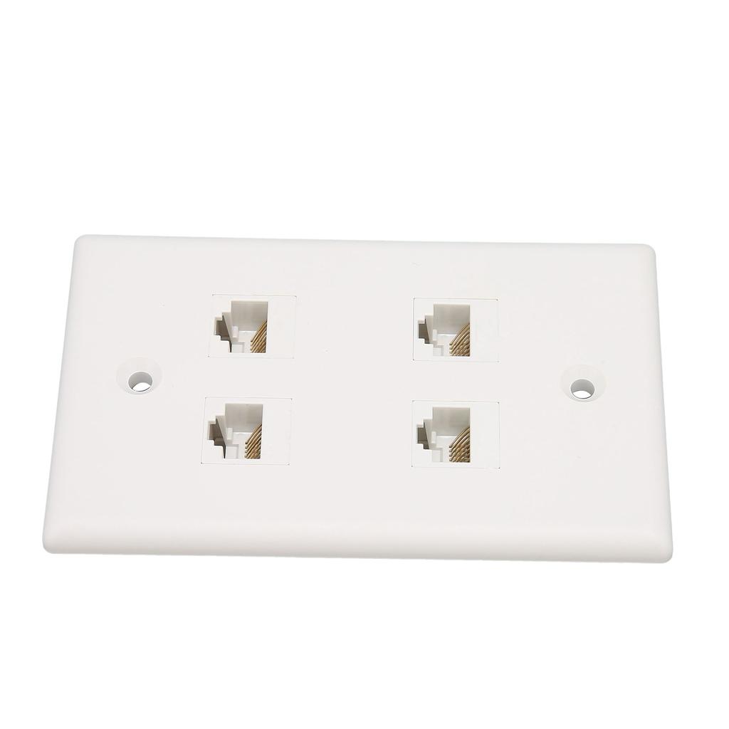 Ethernet Wall Plate 4 Port Cat6 Space Saving Good Fixation Internet Wall Plate with Screws for Home Office