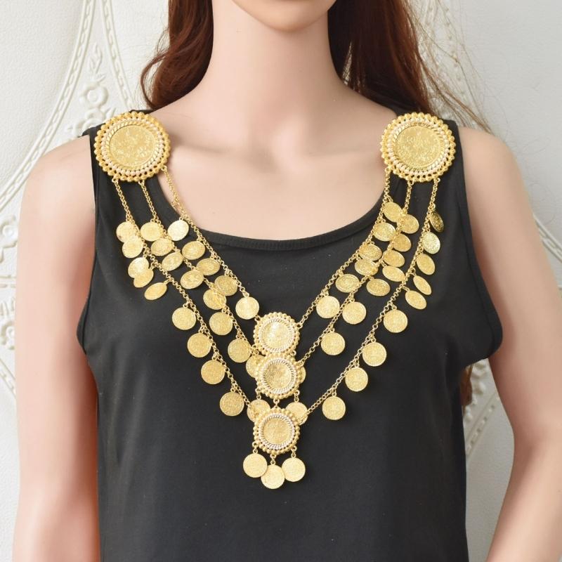 Multi Layer Alloy Coin Tassels Shoulder Chain Necklace Shoulder Accessory for Fashion Forward Women Seeking Unique Style