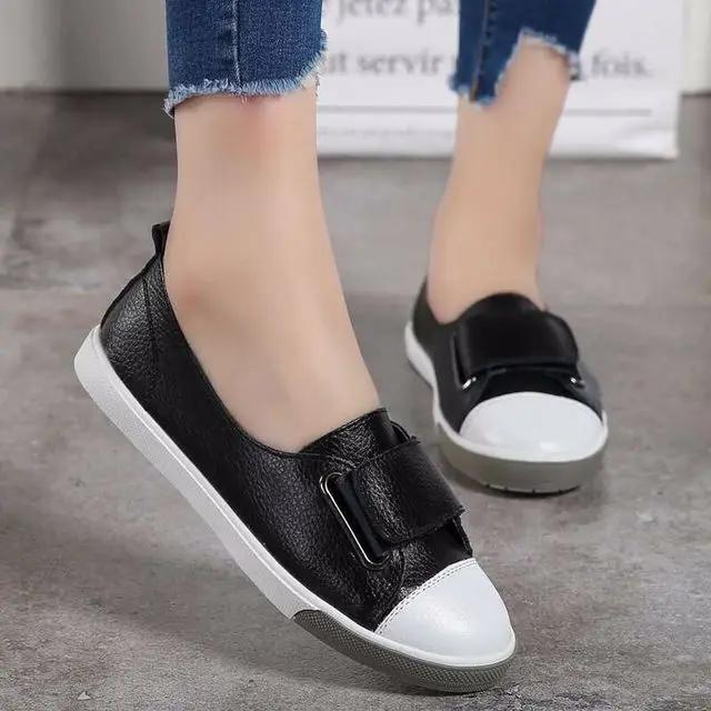 Women Loafers Flats Lady Slip on White Split Leather Moccasins Casual Female Shoes