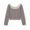2024 Women's Chic Korean Color Block Knitwear: Black & White Striped Versatile Base Layer