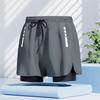 Mens Double-Layered Board Shorts Swim Trunks Quick-Dry Anti-Chafe Flat Front Beach Pool Surfing