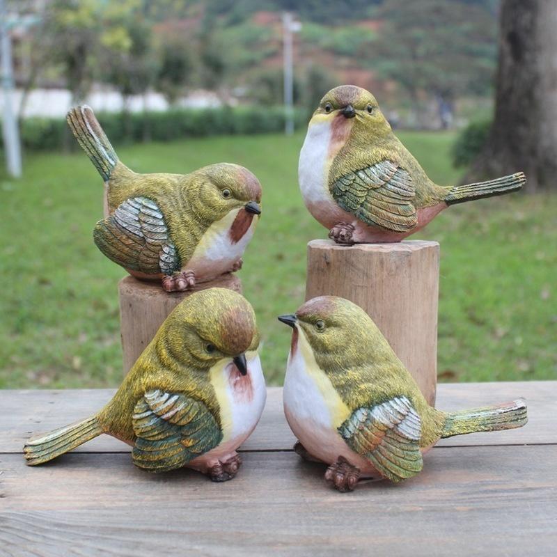 4 Stück/Set Natürliche Emulation Harzvögel Garten Set Indoor Dekorative Handarbeiten Kleine Ornamente Gartendekor