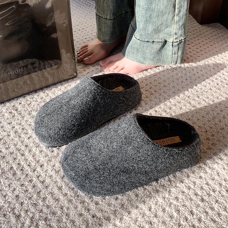 Fashion Autumn Design Women's Mules Slippers Platform Flats Outdoor Slides Fashion Slip On Woolen Fabric Shoes
