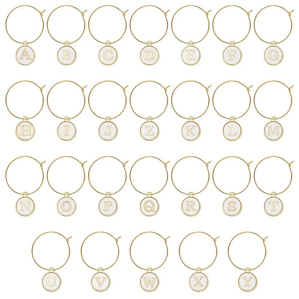 26Pcs DIY Wine Glass Charm Rings Letters Pendant Wine Glass Hoops Wedding Party Decor