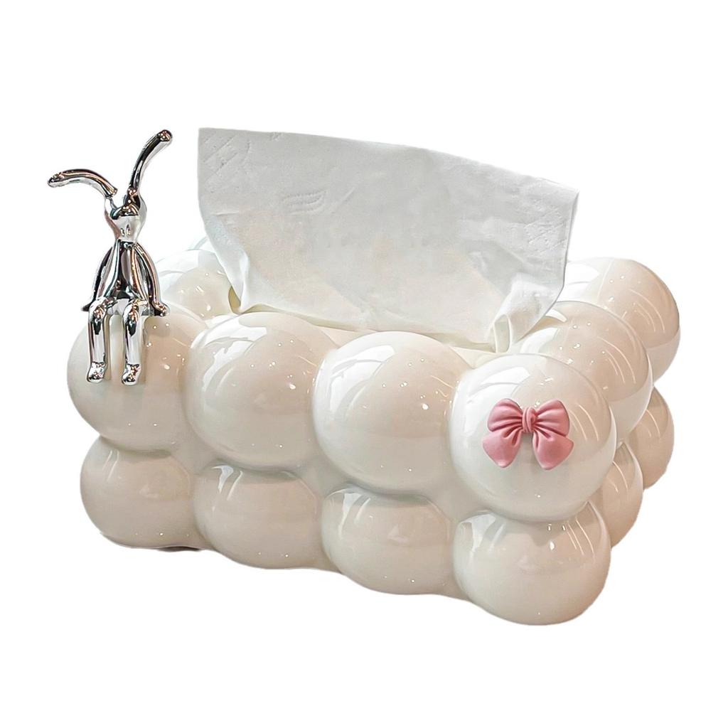 European Cream Style Tissue Box-Marshmallow Design Aesthetic Napkin Holder for Living Room & Dining Table,Plastic Tabletop Decor