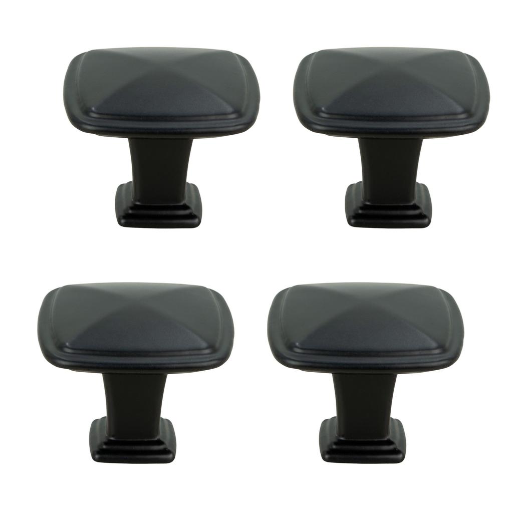 4 x Square metal furniture knob, black
