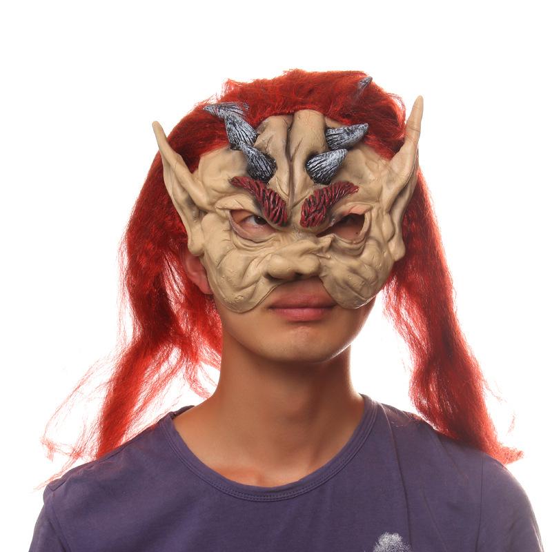 Halloween Ghost Face Mask with Hair for Pranks Mask