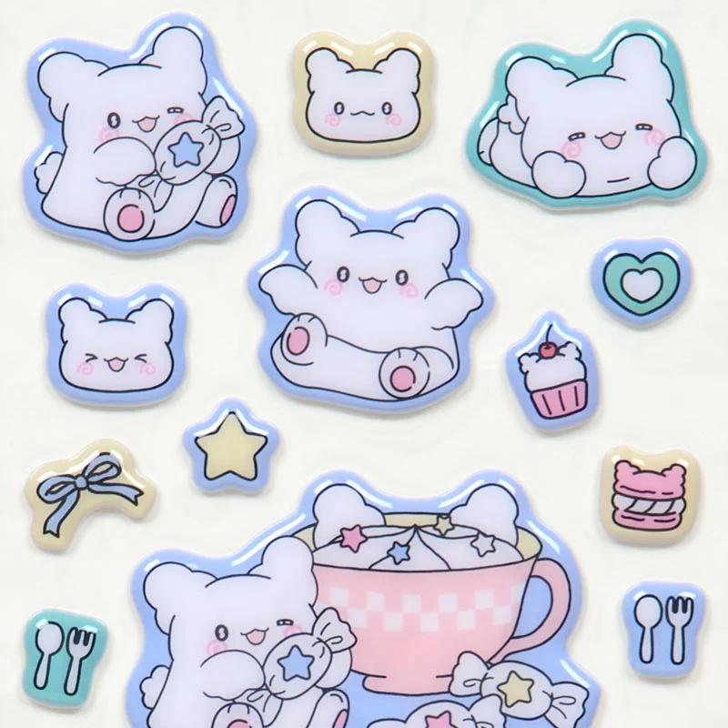 Sanrio HANAMARU OBAKE Puffy Stickers ( Pastel Sweets Pop Blue ) Japan NEW