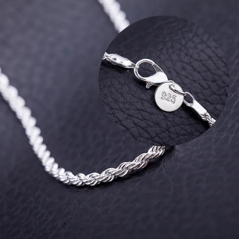 Charms Fine 4MM Rope Chain 925 Silver Necklaces for Woman Men Classic Fashion Jewelry Wedding Party Holiday Gifts