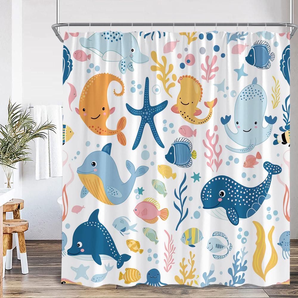 Cartoon Kids Bath Curtains Birds Rainbow Unicorns Cute Cats Fish Funny Animals Bathroom Decortaion Shower Curtain With Hooks