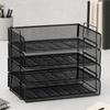 4-Tray Mesh Document Organizer Vertical Black Metal Desk File Sorter for Office