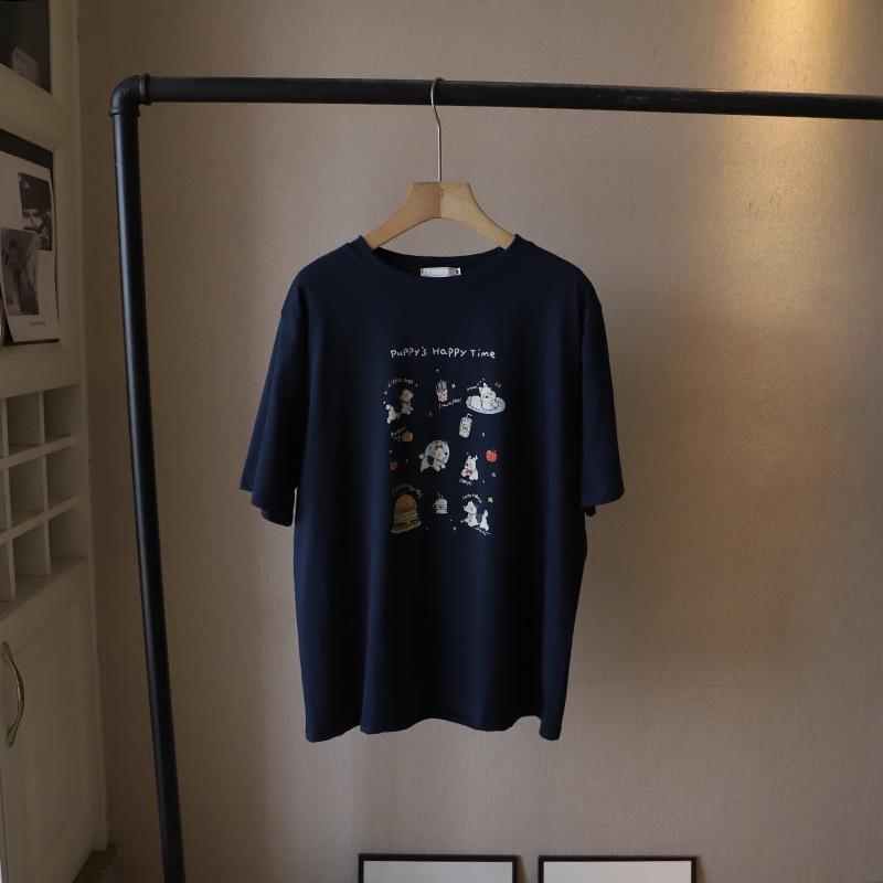 

2025 Summer Korean Style Cartoon Print Casual Loose Women s T-Shirt One Size