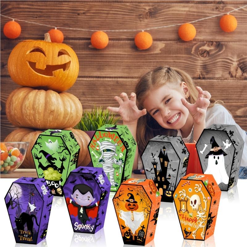 12Pcs Halloween Themed Candy Packaging Boxes 250GSM Cardstock Party Treat Box Easy Assembly for Halloween Supplies