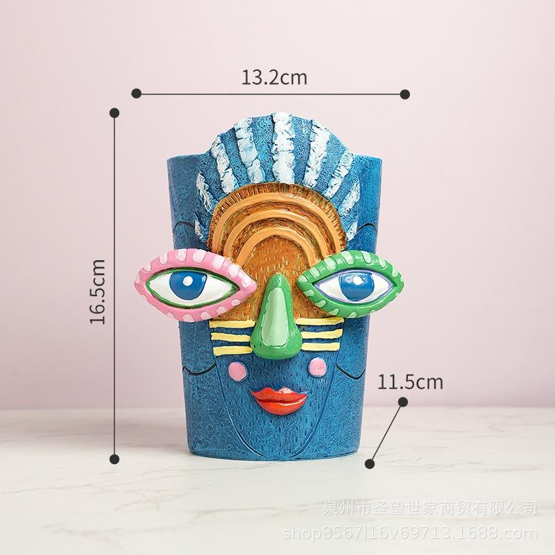 Maya Big Eyes Facial Sculpture Flower Pot Abstract Art Resin Flower Pot Garden Courtyard Home Desktop Decoration Plant Container
