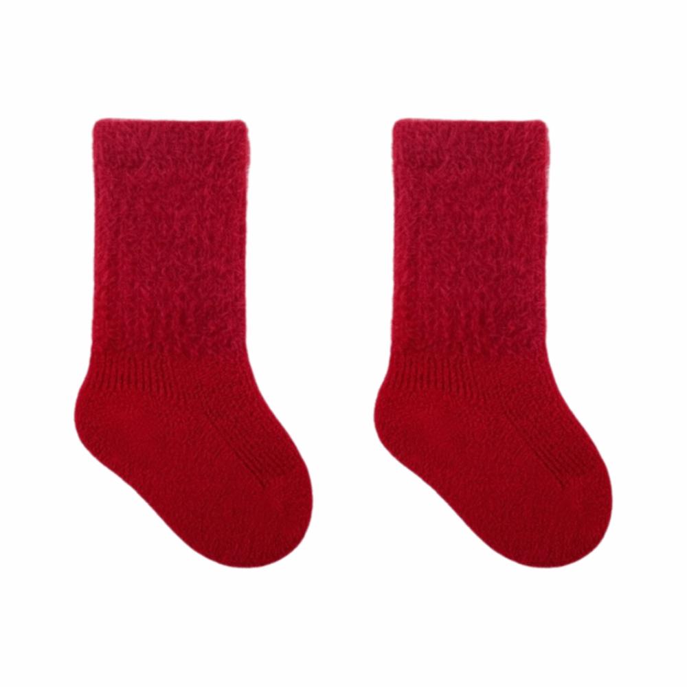 Soft New Year Infant Socks Cotton Thickened Velvet Toddler Socks Cute Warm Red Kids Socks  Daily XS-Pure Red